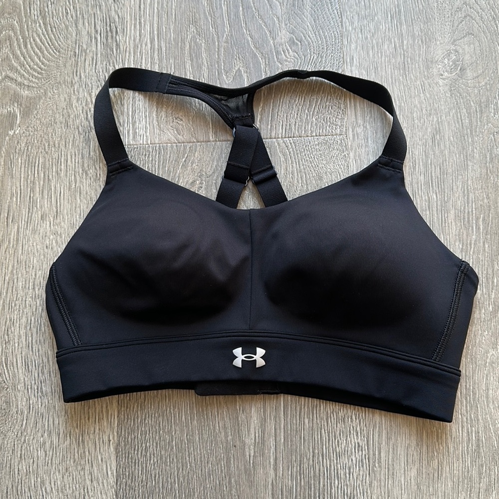 Under Armour Black Sports Bra with White Logo